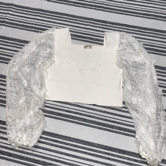 Intimately Free People White Flutter Butterfly‎ Mesh Sleeves Crop Top Small - Picture 3 of 10